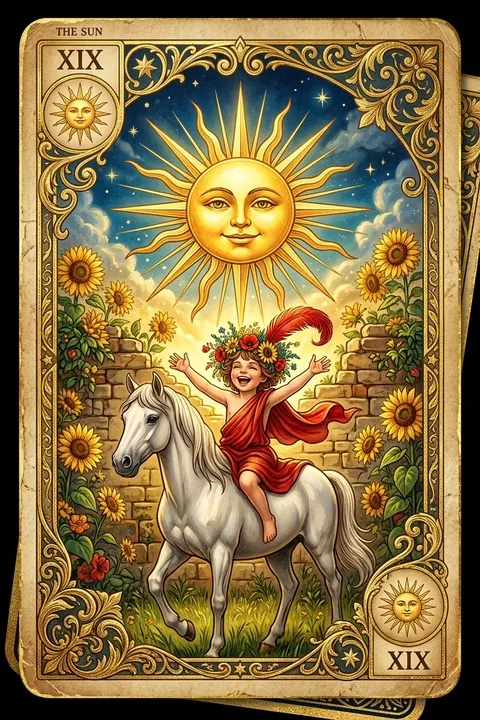 Tarot Birth Card 19: The Sacred Solar Triad (Sun, Wheel, Magician)